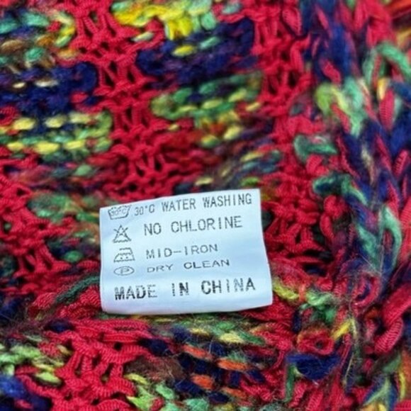 Red Rainbow Fringe Cropped Cardigan Sweater Womens Medium Boho Hippie - Picture 6 of 11